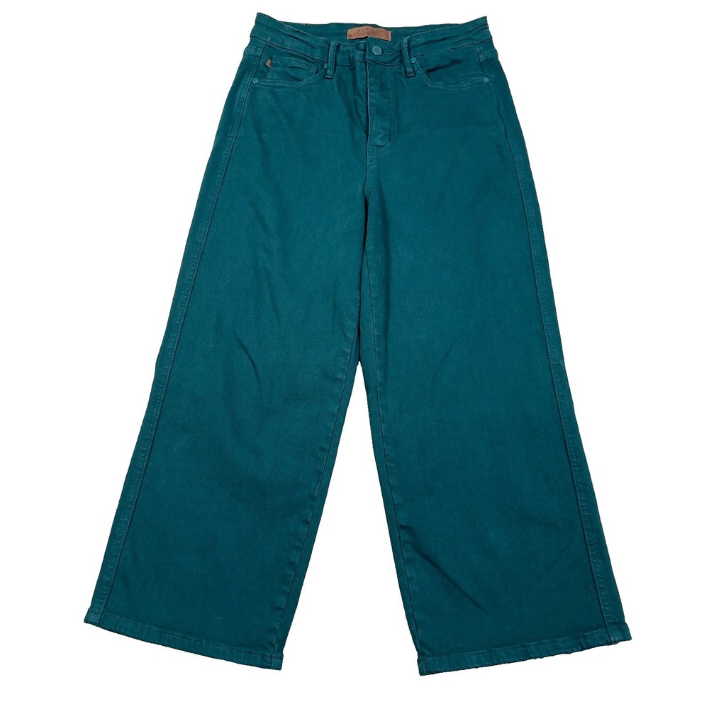 Judy Blue Jeans Women 7 28 Green Wide Leg Crop Tummy Control Garment Dyed